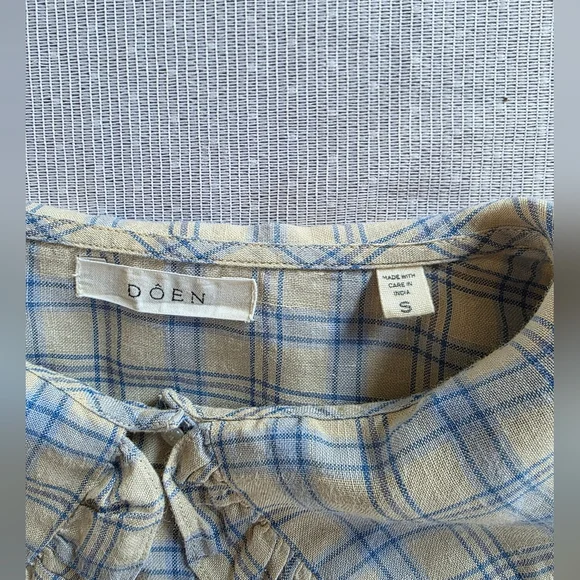 Dôen Sparrow Top In Blue Meadowlark Plaid Ramie Size Small - Picture 11 of 16